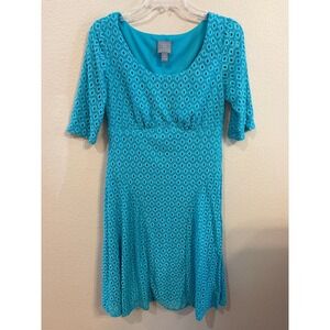 Rabbit Rabbit Rabbit Designs Teal Geometric Lace A Line Dress Size 8